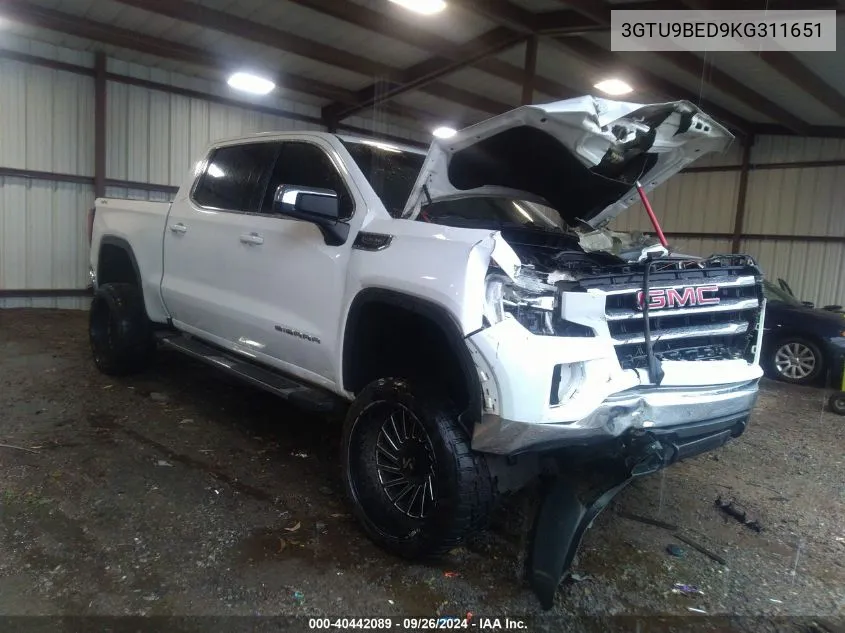 2019 GMC Sierra 1500 Sle VIN: 3GTU9BED9KG311651 Lot: 40442089