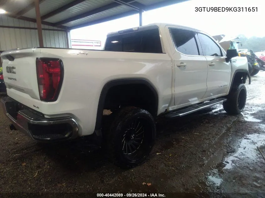 2019 GMC Sierra 1500 Sle VIN: 3GTU9BED9KG311651 Lot: 40442089