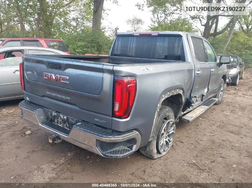 2019 GMC Sierra K1500 Slt VIN: 1GTU9DED9KZ190227 Lot: 40469365