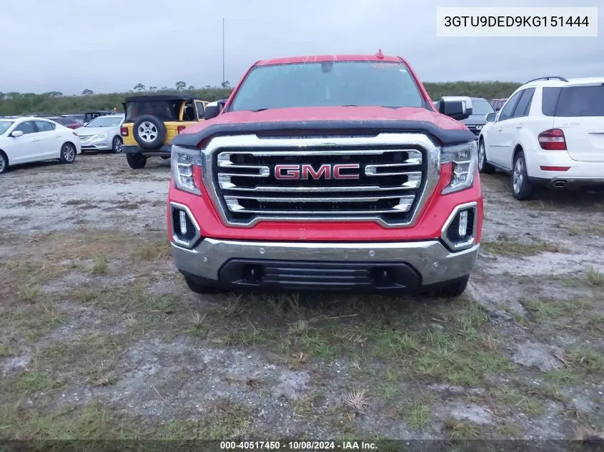 2019 GMC Sierra K1500 Slt VIN: 3GTU9DED9KG151444 Lot: 40517450