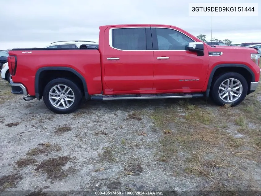 2019 GMC Sierra K1500 Slt VIN: 3GTU9DED9KG151444 Lot: 40517450