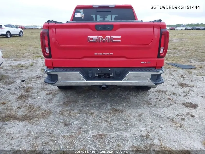 2019 GMC Sierra K1500 Slt VIN: 3GTU9DED9KG151444 Lot: 40517450