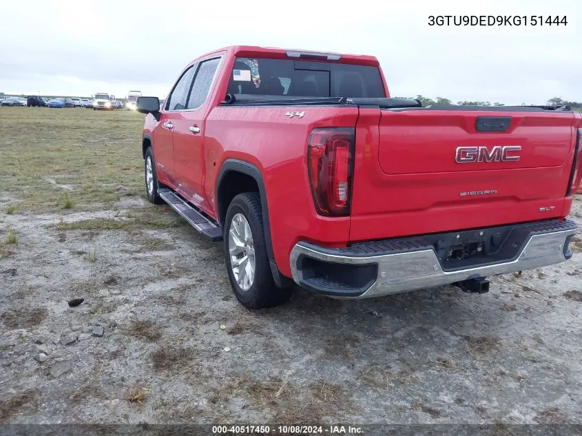 2019 GMC Sierra K1500 Slt VIN: 3GTU9DED9KG151444 Lot: 40517450