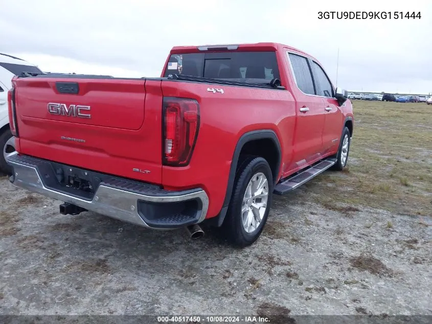 2019 GMC Sierra K1500 Slt VIN: 3GTU9DED9KG151444 Lot: 40517450