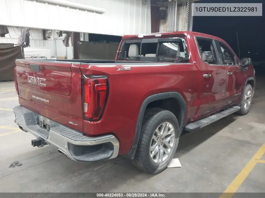 2020 GMC Sierra 1500 4Wd Short Box Slt VIN: 1GTU9DED1LZ322981 Lot: 40224053