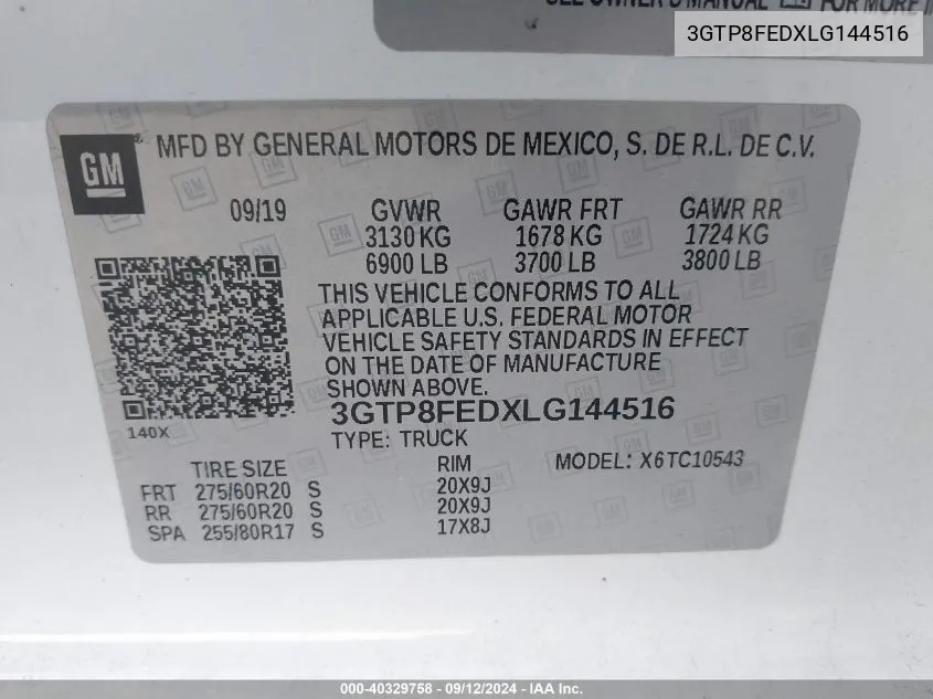 2020 GMC Sierra 1500 C1500 Denali VIN: 3GTP8FEDXLG144516 Lot: 40329758