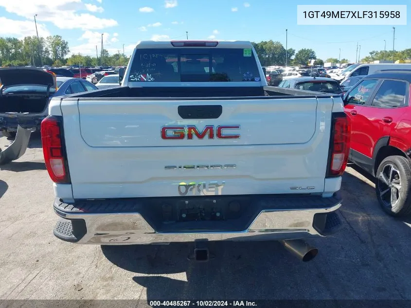 2020 GMC Sierra 2500Hd 4Wd Standard Bed Sle VIN: 1GT49ME7XLF315958 Lot: 40485267