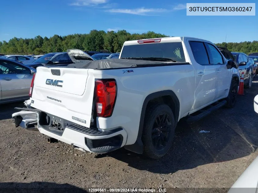 2021 GMC Sierra 1500 VIN: 3GTU9CET5MG360247 Lot: 12090561