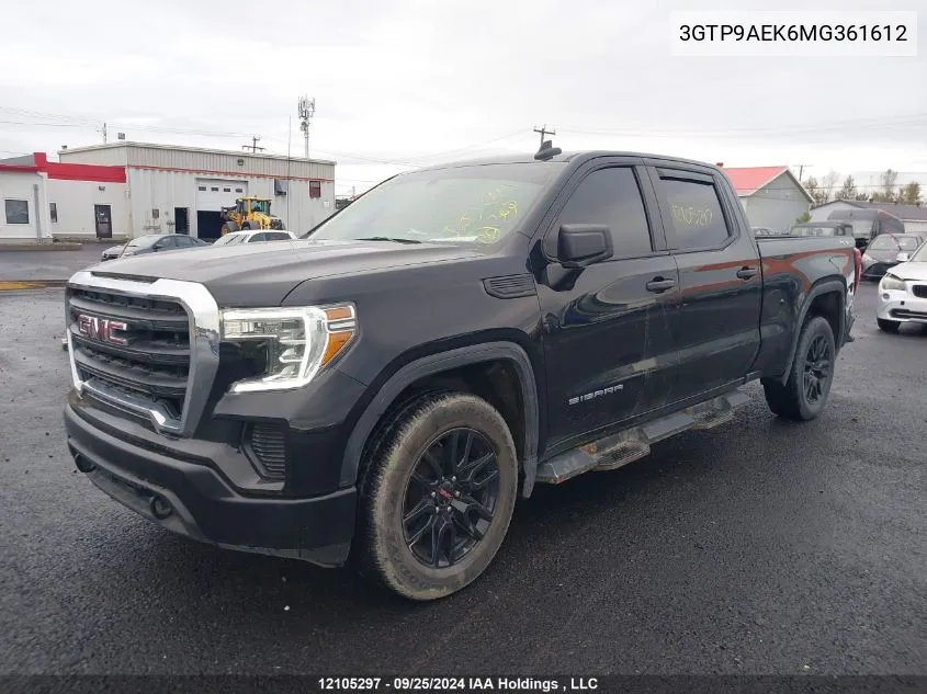 2021 GMC Sierra K1500 VIN: 3GTP9AEK6MG361612 Lot: 12105297