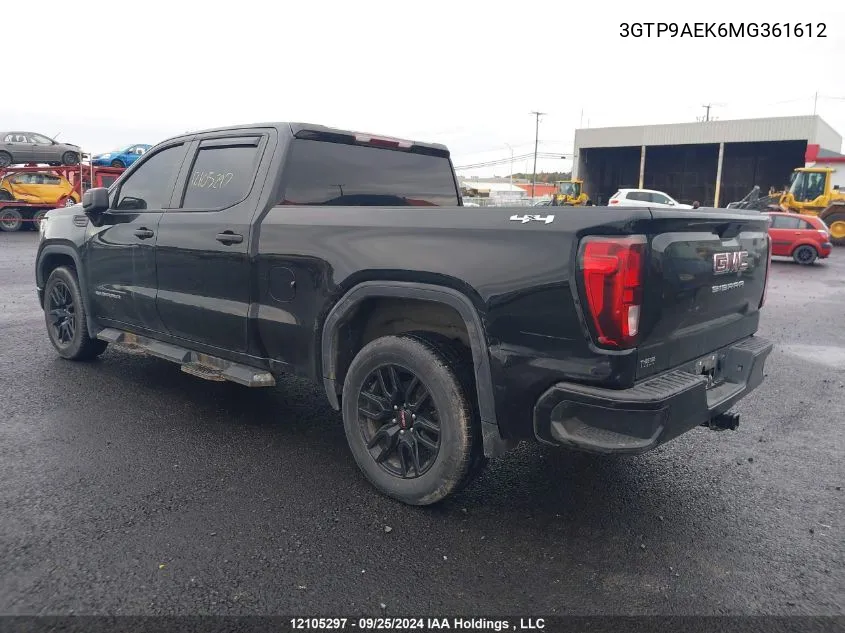 2021 GMC Sierra K1500 VIN: 3GTP9AEK6MG361612 Lot: 12105297