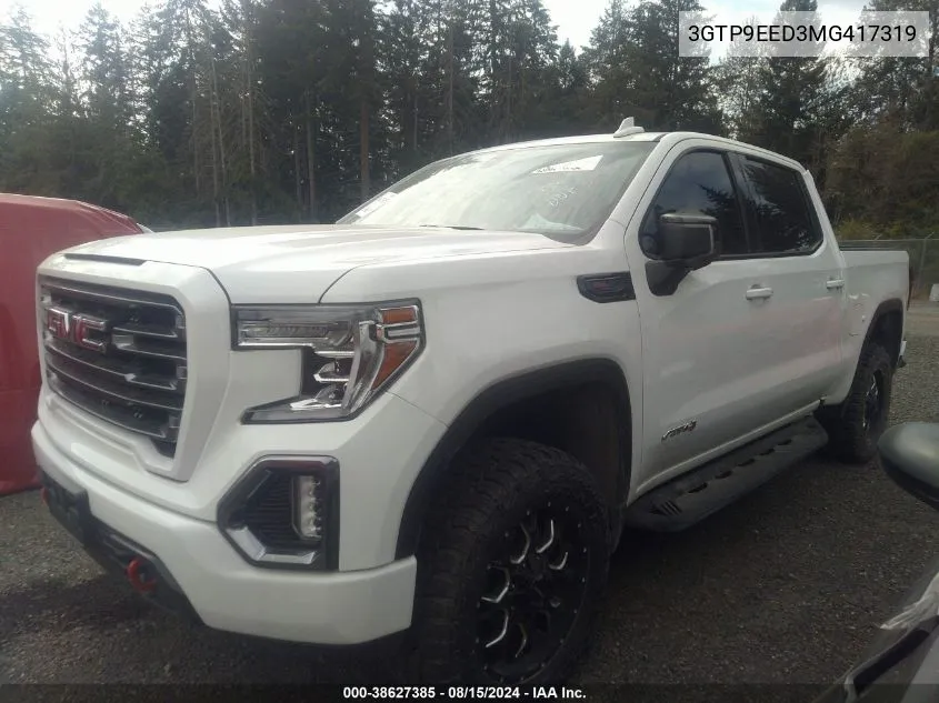 2021 GMC Sierra 1500 At4 VIN: 3GTP9EED3MG417319 Lot: 38627385