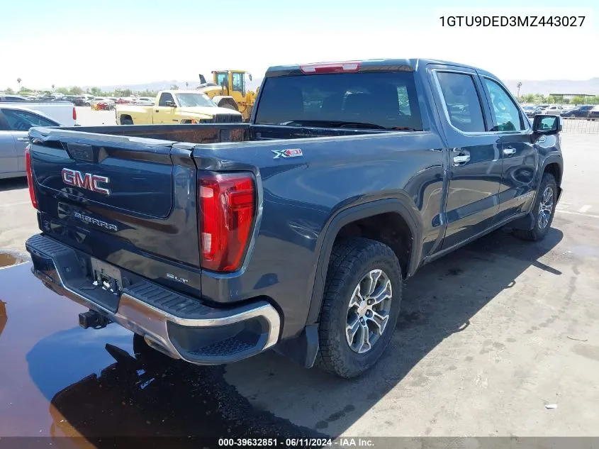 2021 GMC Sierra 1500 4Wd Short Box Slt VIN: 1GTU9DED3MZ443027 Lot: 39632851