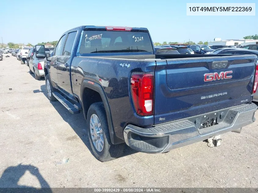 2021 GMC Sierra 2500Hd 4Wd Standard Bed Sle VIN: 1GT49MEY5MF222369 Lot: 39992429