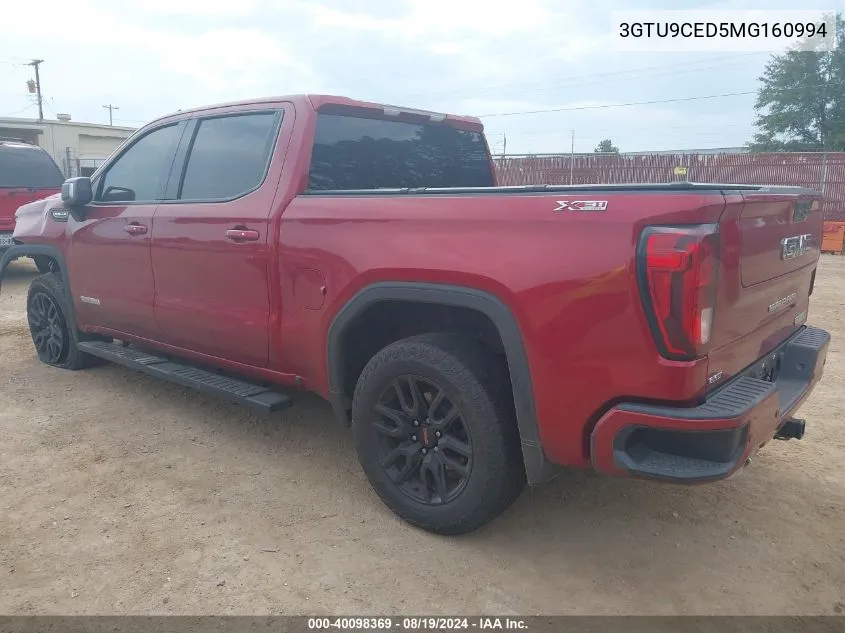 2021 GMC Sierra 1500 Elevation VIN: 3GTU9CED5MG160994 Lot: 40098369