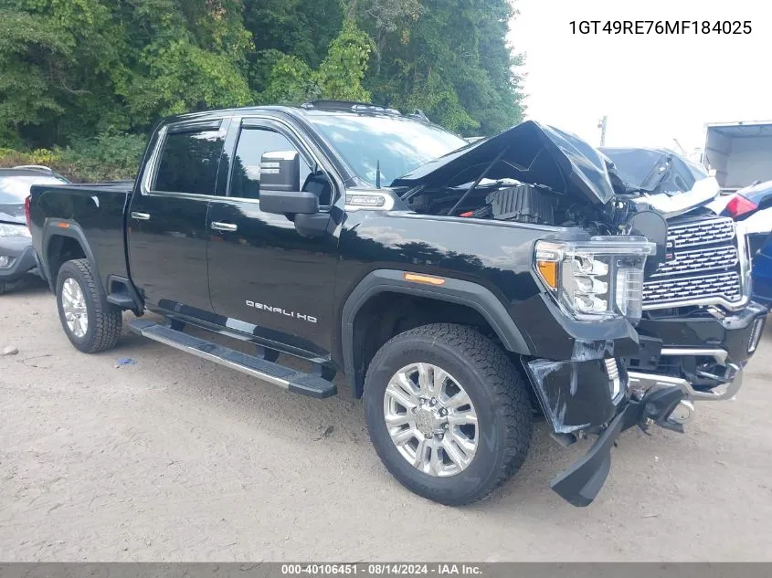 2021 GMC Sierra 2500Hd 4Wd Standard Bed Denali VIN: 1GT49RE76MF184025 Lot: 40106451