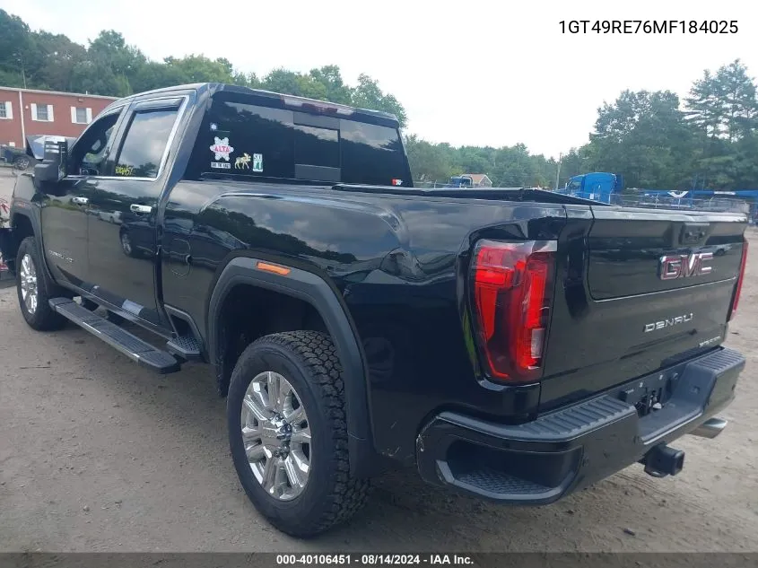 2021 GMC Sierra 2500Hd 4Wd Standard Bed Denali VIN: 1GT49RE76MF184025 Lot: 40106451