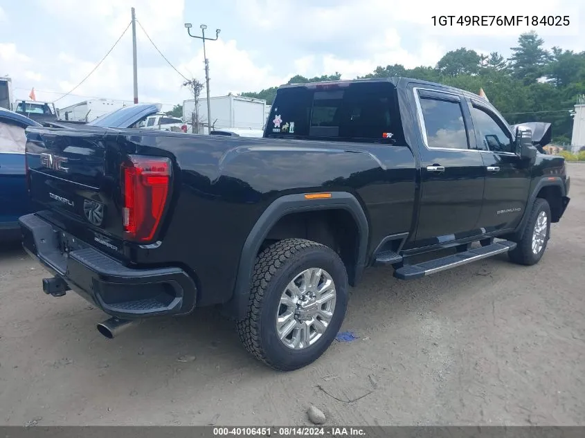 2021 GMC Sierra 2500Hd 4Wd Standard Bed Denali VIN: 1GT49RE76MF184025 Lot: 40106451