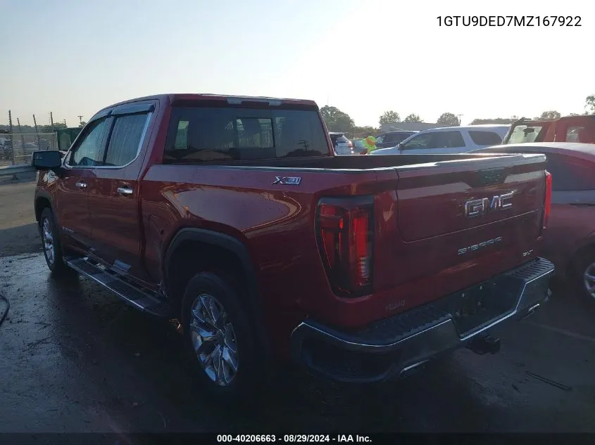 2021 GMC Sierra 1500 4Wd Short Box Slt VIN: 1GTU9DED7MZ167922 Lot: 40206663