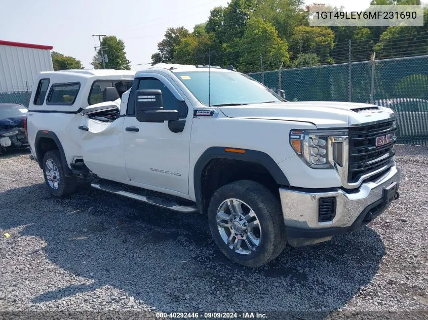 2021 GMC Sierra 2500Hd 4Wd Standard Bed VIN: 1GT49LEY6MF231690 Lot: 40292446