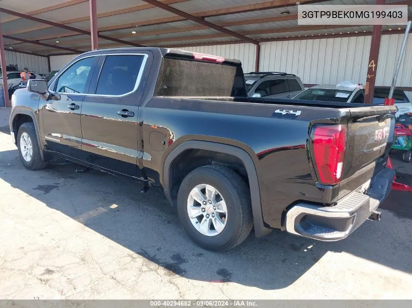 2021 GMC Sierra 1500 K1500 Sle VIN: 3GTP9BEK0MG199403 Lot: 40514172