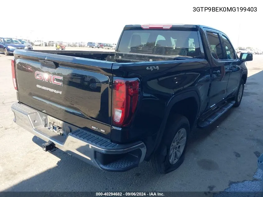 2021 GMC Sierra 1500 K1500 Sle VIN: 3GTP9BEK0MG199403 Lot: 40514172