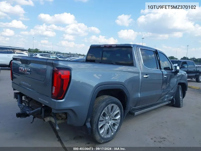 2021 GMC Sierra 1500 4Wd Short Box Denali VIN: 1GTU9FET5MZ370102 Lot: 40336473