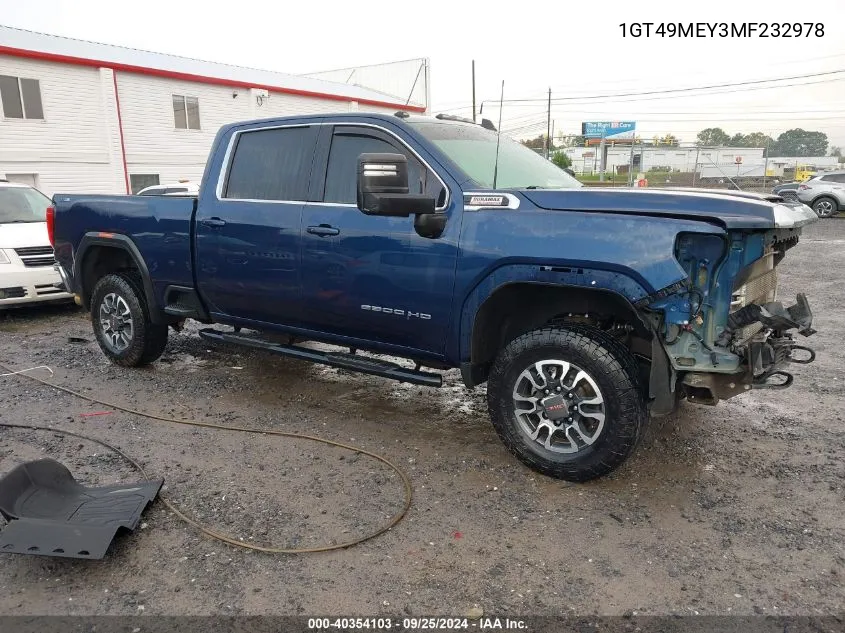 2021 GMC Sierra 2500Hd 4Wd Standard Bed Sle VIN: 1GT49MEY3MF232978 Lot: 40354103