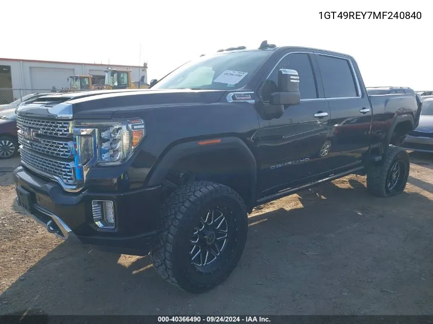 2021 GMC Sierra 2500Hd 4Wd Standard Bed Denali VIN: 1GT49REY7MF240840 Lot: 40366490