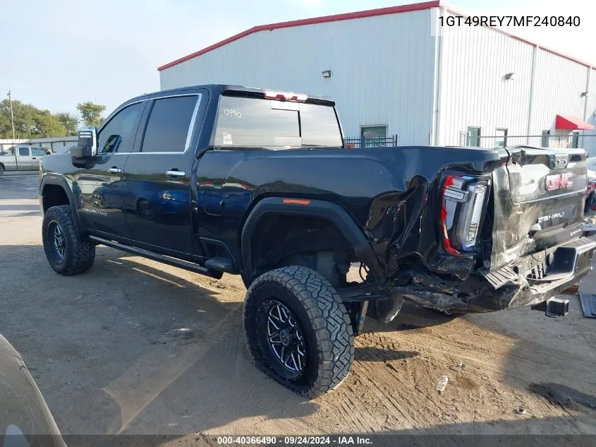 2021 GMC Sierra 2500Hd 4Wd Standard Bed Denali VIN: 1GT49REY7MF240840 Lot: 40366490