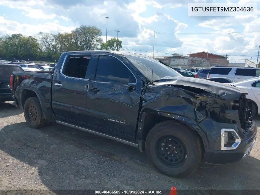 2021 GMC Sierra 1500 4Wd Short Box Denali VIN: 1GTU9FET9MZ304636 Lot: 40466589