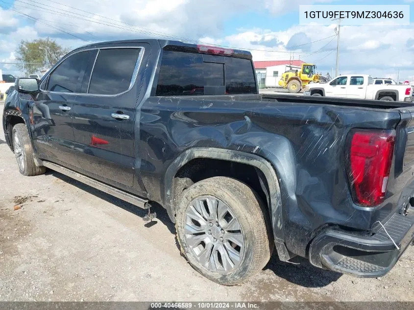 2021 GMC Sierra 1500 4Wd Short Box Denali VIN: 1GTU9FET9MZ304636 Lot: 40466589