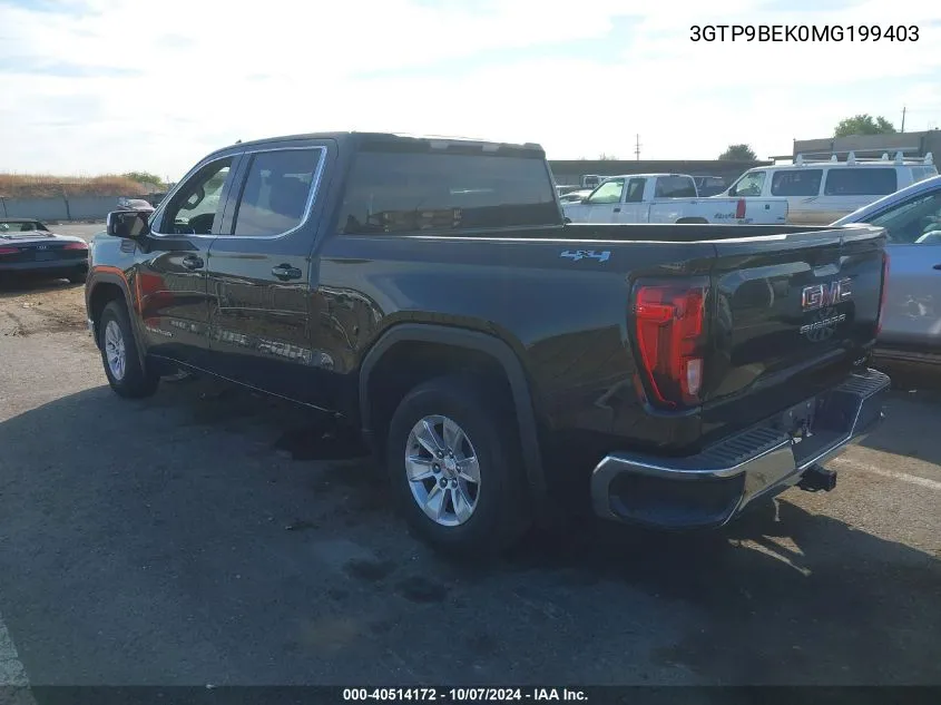 2021 GMC Sierra 1500 K1500 Sle VIN: 3GTP9BEK0MG199403 Lot: 40514172