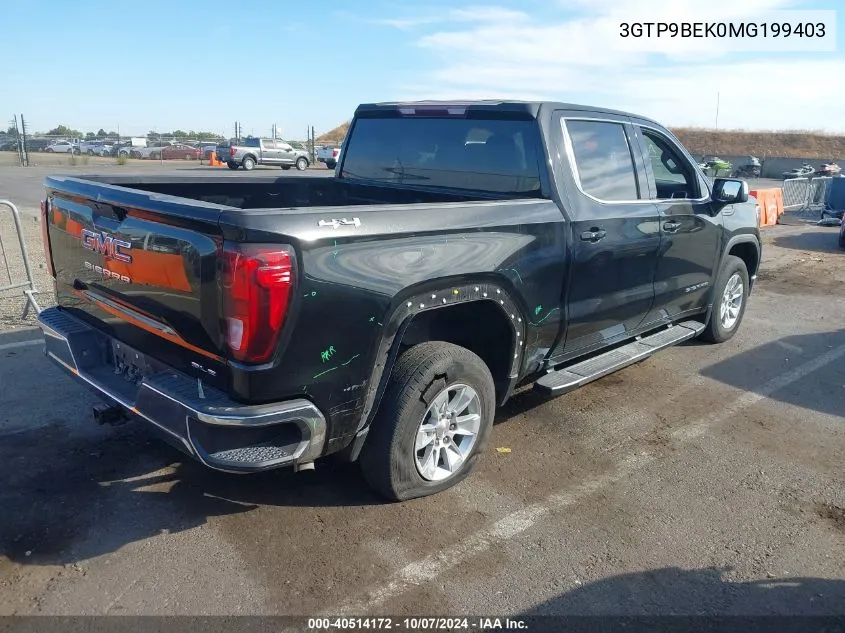 2021 GMC Sierra 1500 K1500 Sle VIN: 3GTP9BEK0MG199403 Lot: 40514172