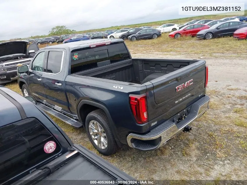 2021 GMC Sierra K1500 Slt VIN: 1GTU9DEL3MZ381152 Lot: 40536843