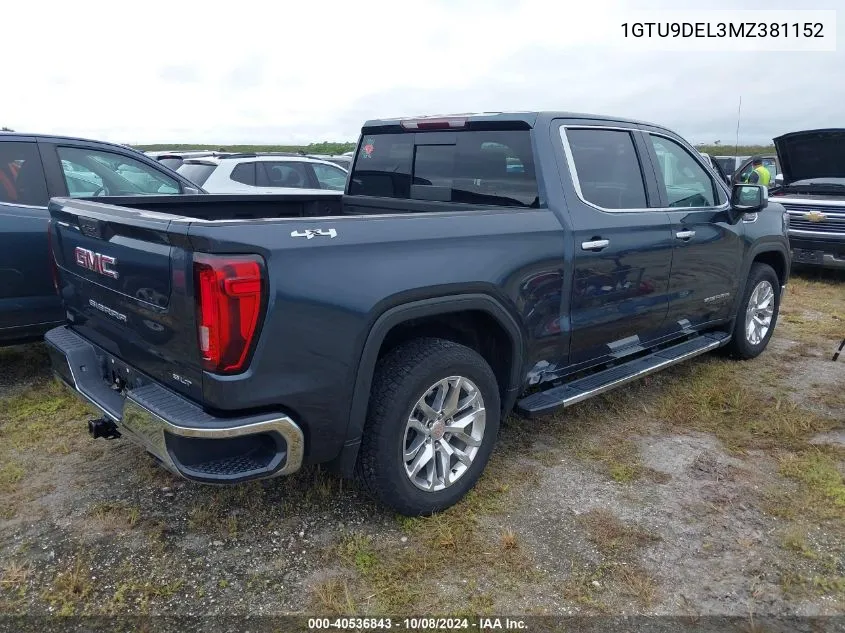 2021 GMC Sierra K1500 Slt VIN: 1GTU9DEL3MZ381152 Lot: 40536843