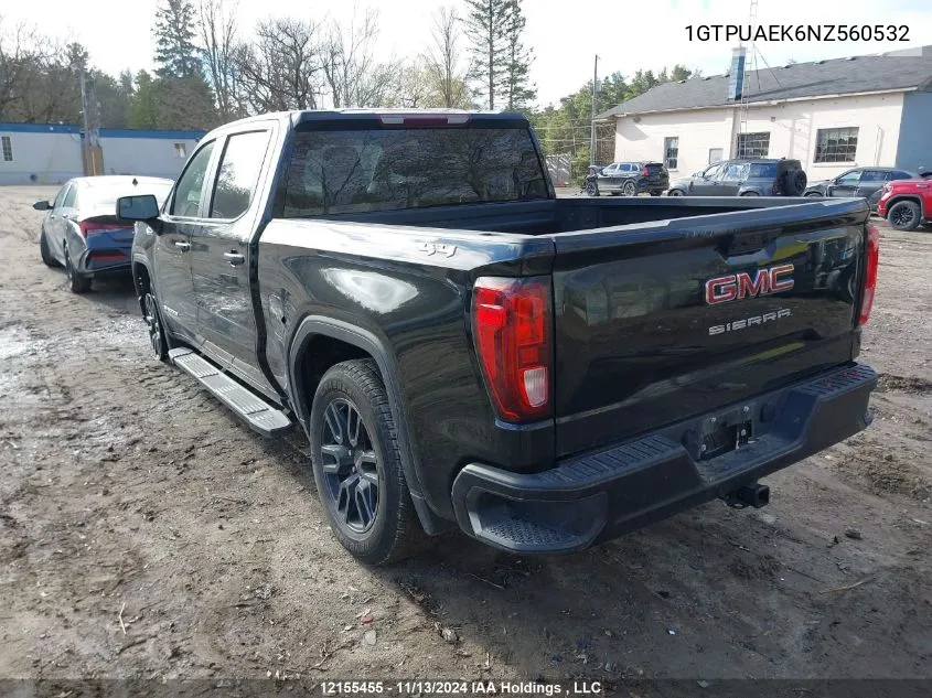 2022 GMC Sierra 1500 VIN: 1GTPUAEK6NZ560532 Lot: 12155455