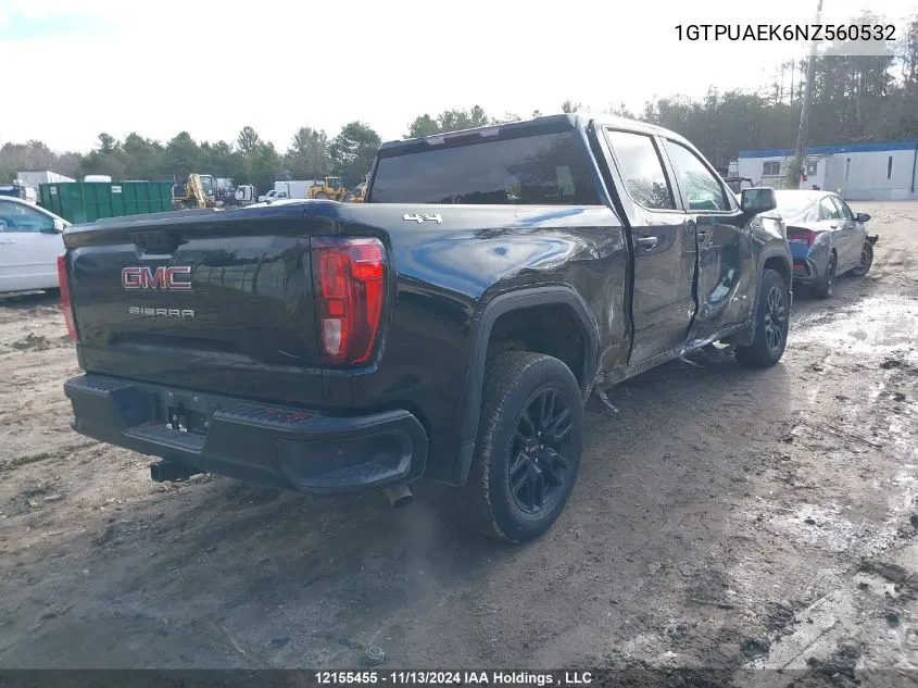 2022 GMC Sierra 1500 VIN: 1GTPUAEK6NZ560532 Lot: 12155455