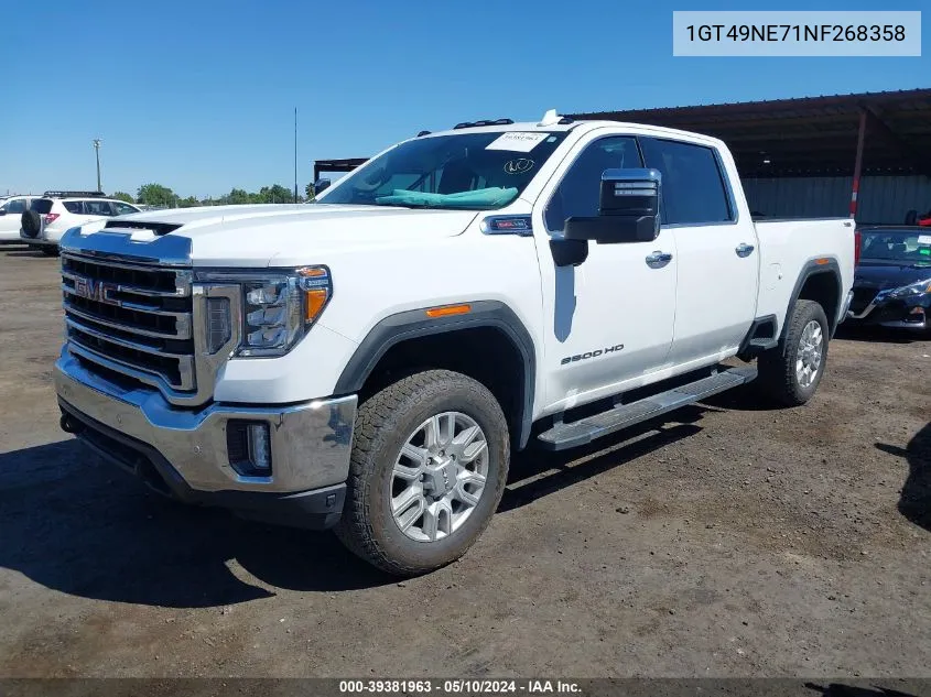 2022 GMC Sierra 2500Hd 4Wd Standard Bed Slt VIN: 1GT49NE71NF268358 Lot: 39381963