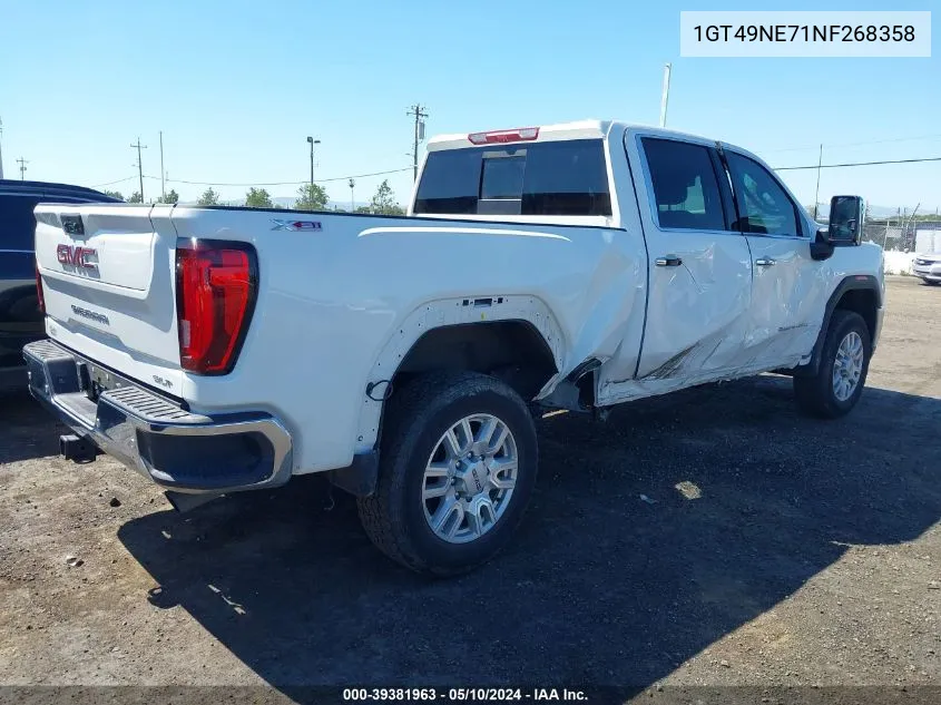 2022 GMC Sierra 2500Hd 4Wd Standard Bed Slt VIN: 1GT49NE71NF268358 Lot: 39381963