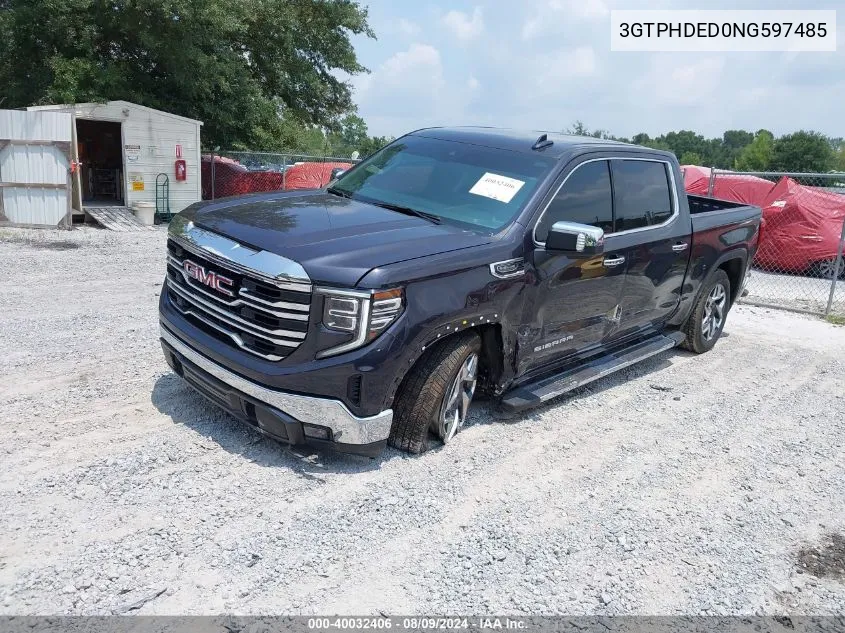 2022 GMC Sierra 1500 2Wd Short Box Slt VIN: 3GTPHDED0NG597485 Lot: 40032406