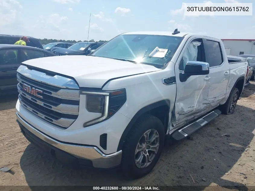 2022 GMC Sierra 1500 4Wd Short Box Sle VIN: 3GTUUBED0NG615762 Lot: 40232680