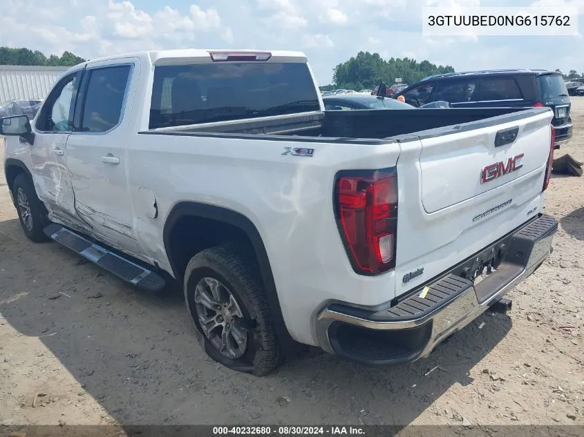 2022 GMC Sierra 1500 4Wd Short Box Sle VIN: 3GTUUBED0NG615762 Lot: 40232680