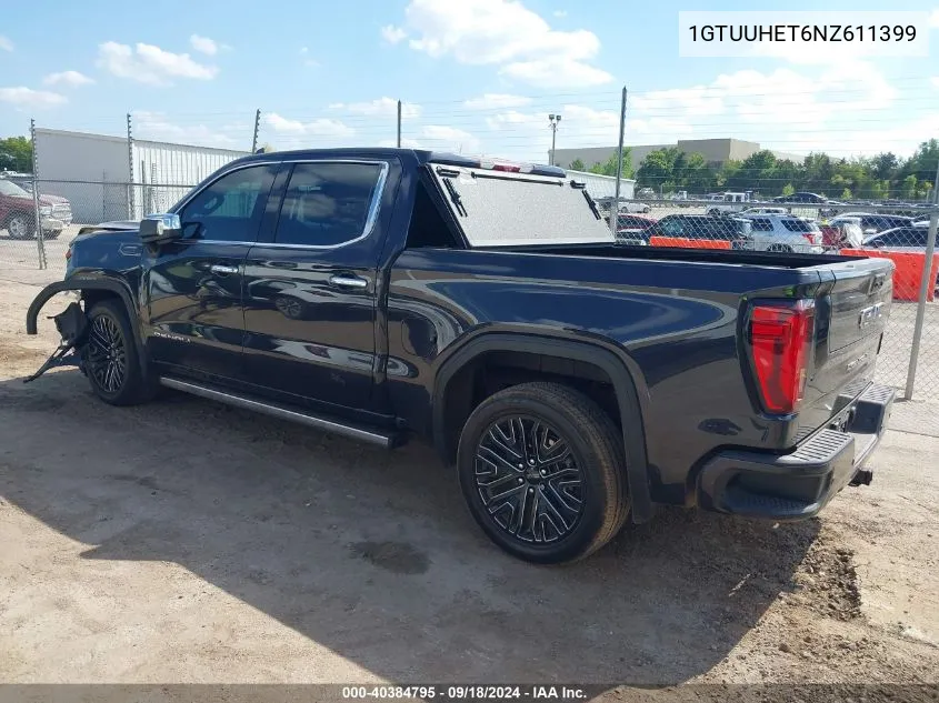 2022 GMC Sierra 1500 4Wd Short Box Denali Ultimate VIN: 1GTUUHET6NZ611399 Lot: 40384795