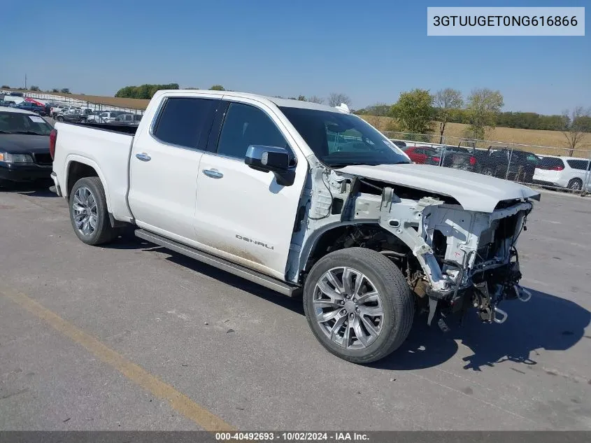 2022 GMC Sierra 1500 4Wd Short Box Denali VIN: 3GTUUGET0NG616866 Lot: 40492693