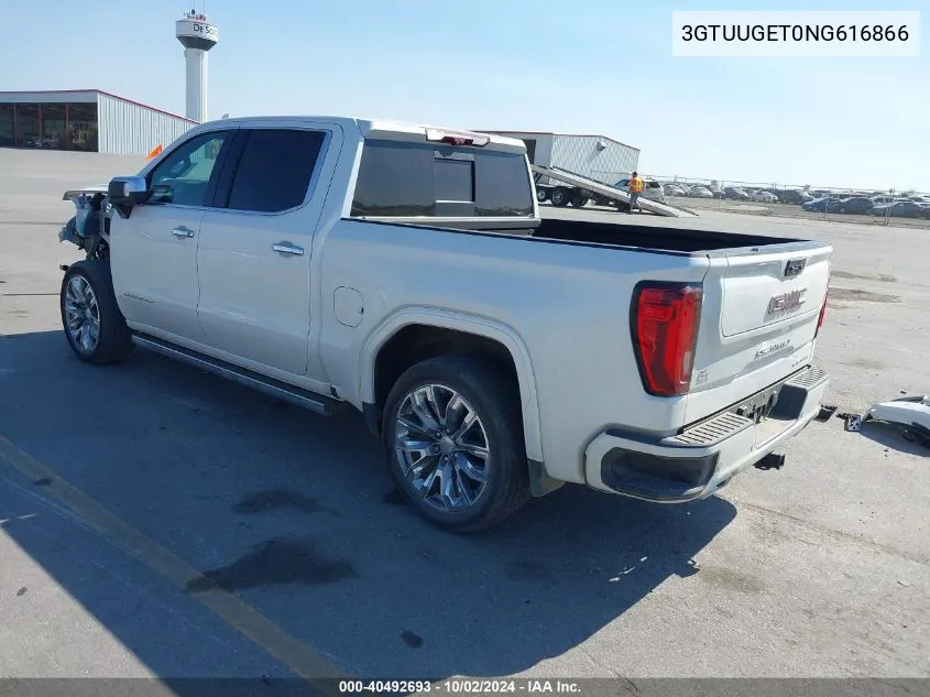 2022 GMC Sierra 1500 4Wd Short Box Denali VIN: 3GTUUGET0NG616866 Lot: 40492693