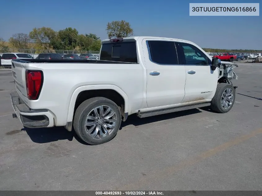 2022 GMC Sierra 1500 4Wd Short Box Denali VIN: 3GTUUGET0NG616866 Lot: 40492693