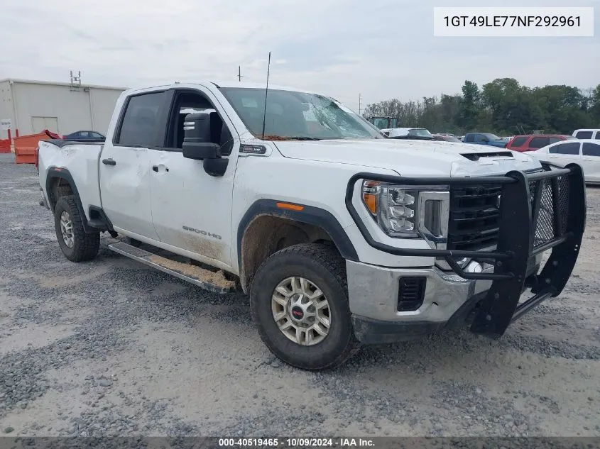 2022 GMC Sierra 2500Hd 4Wd Standard Bed Pro VIN: 1GT49LE77NF292961 Lot: 40519465