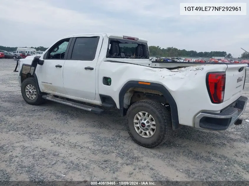 2022 GMC Sierra 2500Hd 4Wd Standard Bed Pro VIN: 1GT49LE77NF292961 Lot: 40519465