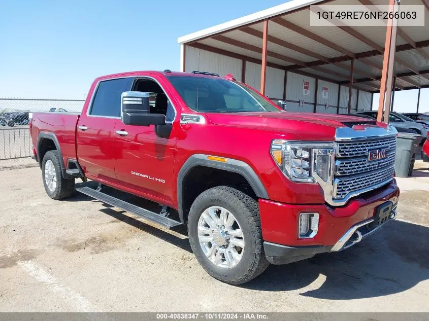 2022 GMC Sierra 2500Hd 4Wd Standard Bed Denali VIN: 1GT49RE76NF266063 Lot: 40538347