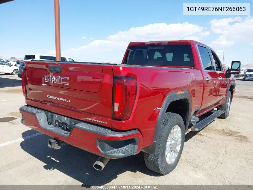 2022 GMC Sierra 2500Hd 4Wd Standard Bed Denali VIN: 1GT49RE76NF266063 Lot: 40538347